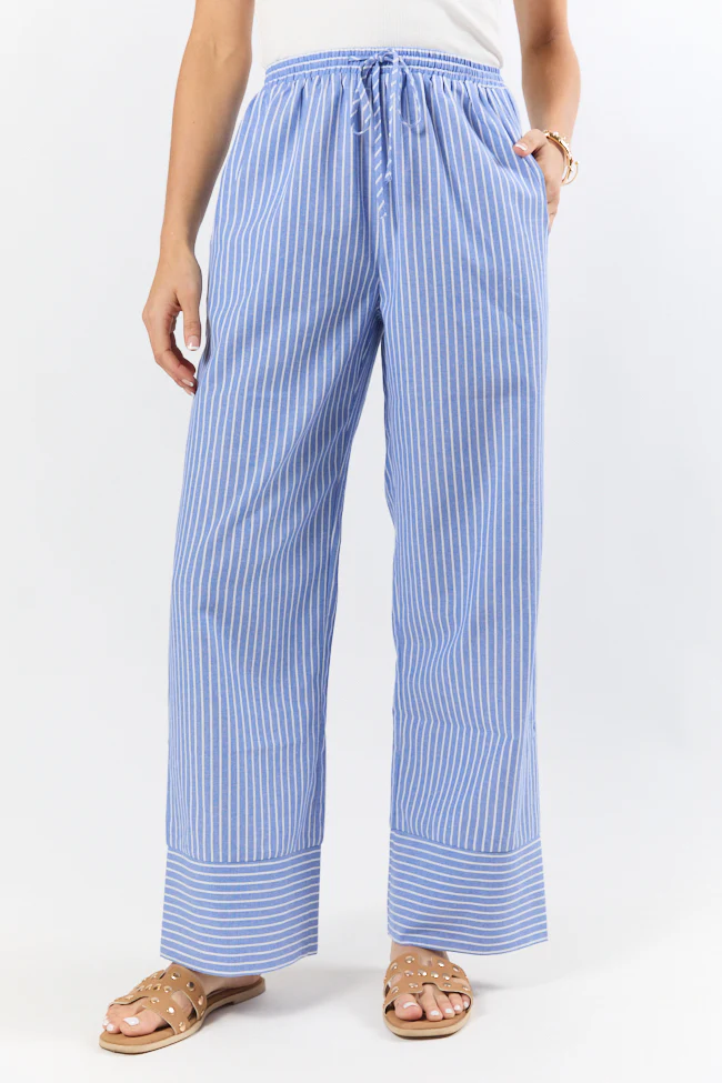 Tidal Lines Blue Striped Pull On Pants SALE - Terpint