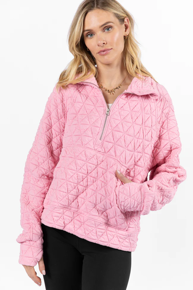 Love Is Everything Pink Quilted Quarter Zip Pullover FINAL SALE - Terpint