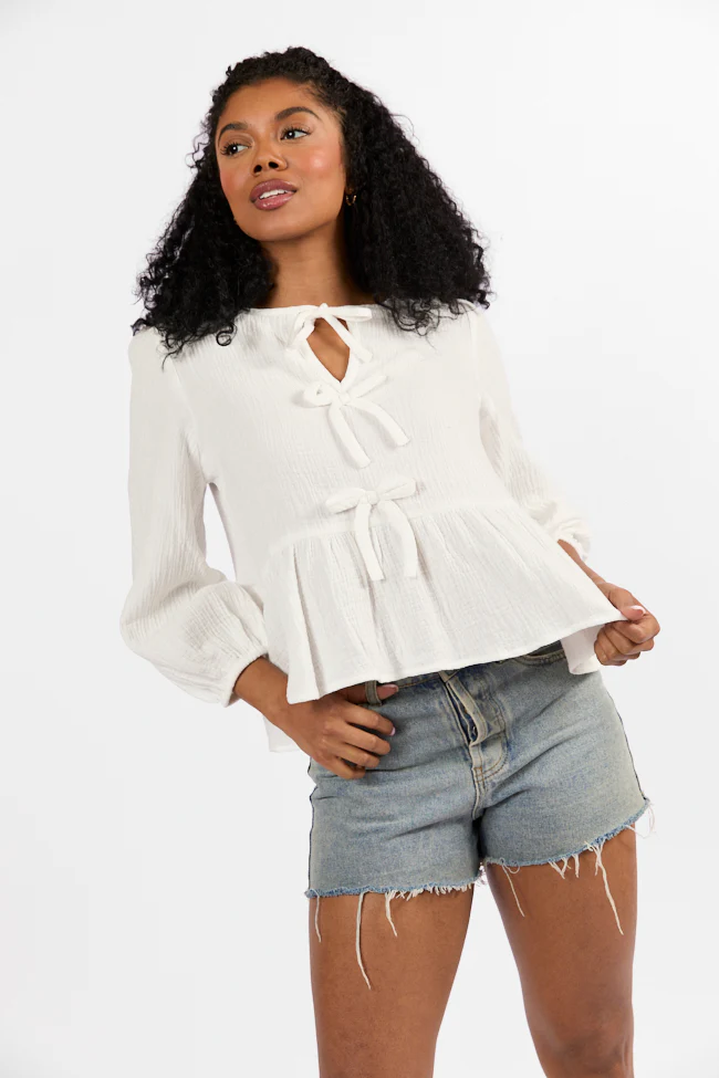 Close To Me Ivory Bow Detail Blouse FINAL SALE - Terpint