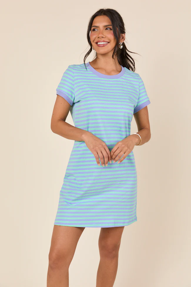 Abby Varsity Striped Light Blue Knit Dress - Terpint