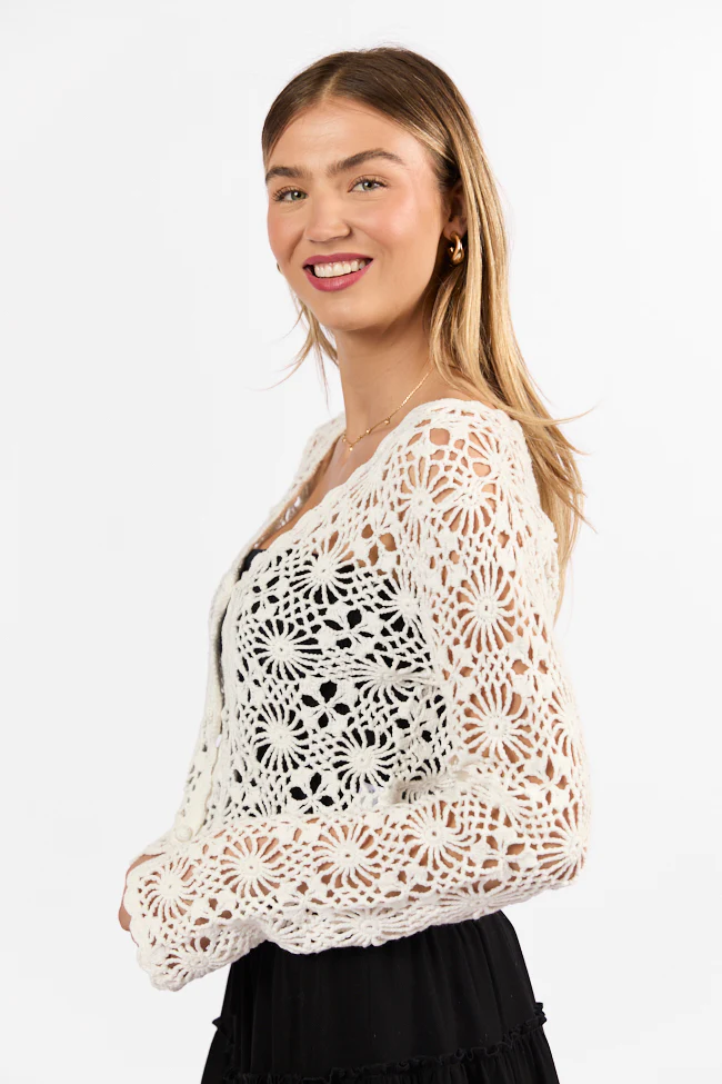 Unbeatable Memories Long Sleeve Ivory Crochet Cardigan FINAL SALE - Terpint