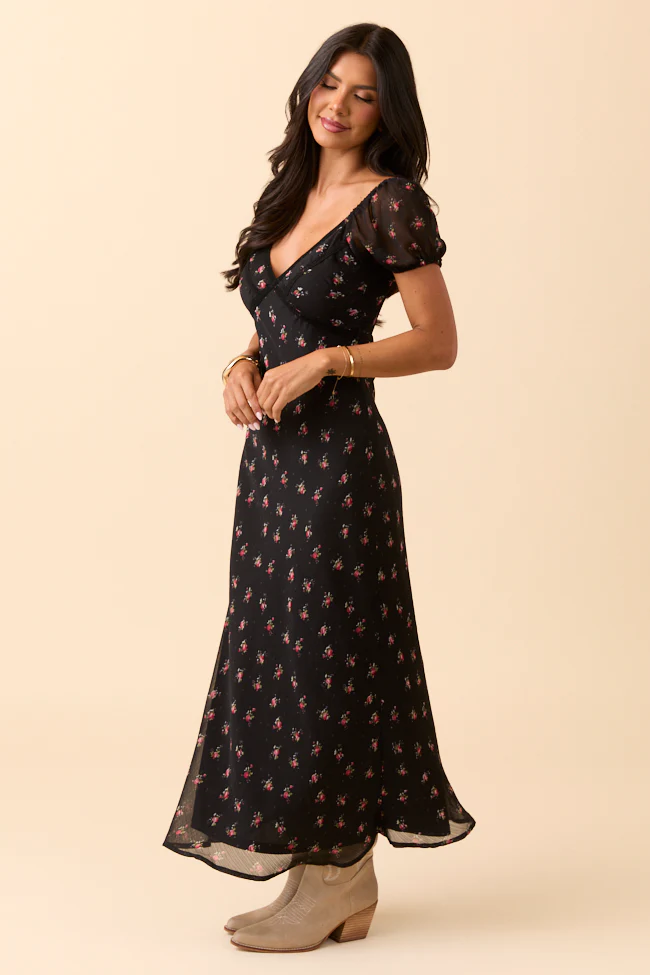 Adelyn Black Floral Maxi Dress SALE - Terpint