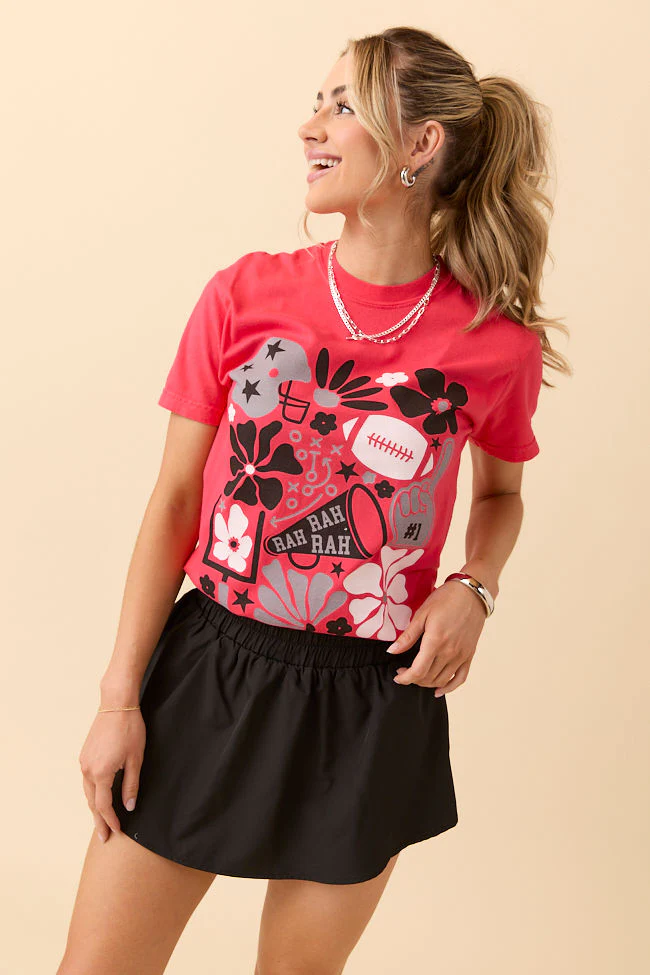 Floral Football Icon Print Paprika Graphic Tee - Terpint