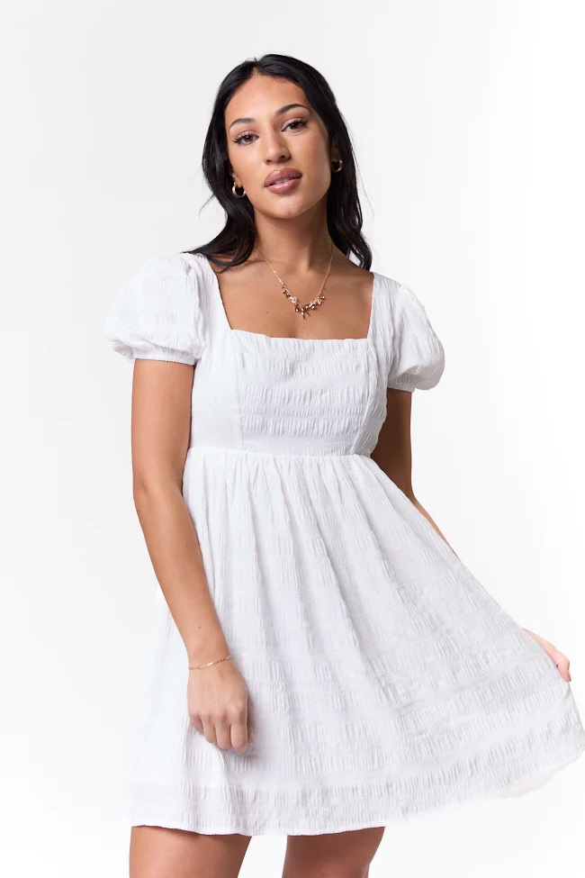 Breezing By Ivory Textured Square Neck Mini Dress FINAL SALE - Terpint