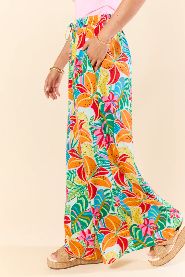 Beach Breeze Blue Mixed Print Wide Leg Pants SALE - Terpint
