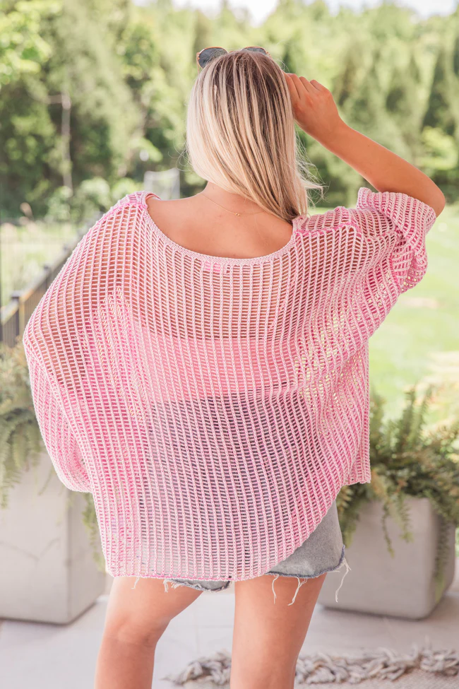 Don't Keep Me Waiting Pink Washed Open Knit Sweater FINAL SALE - Terpint