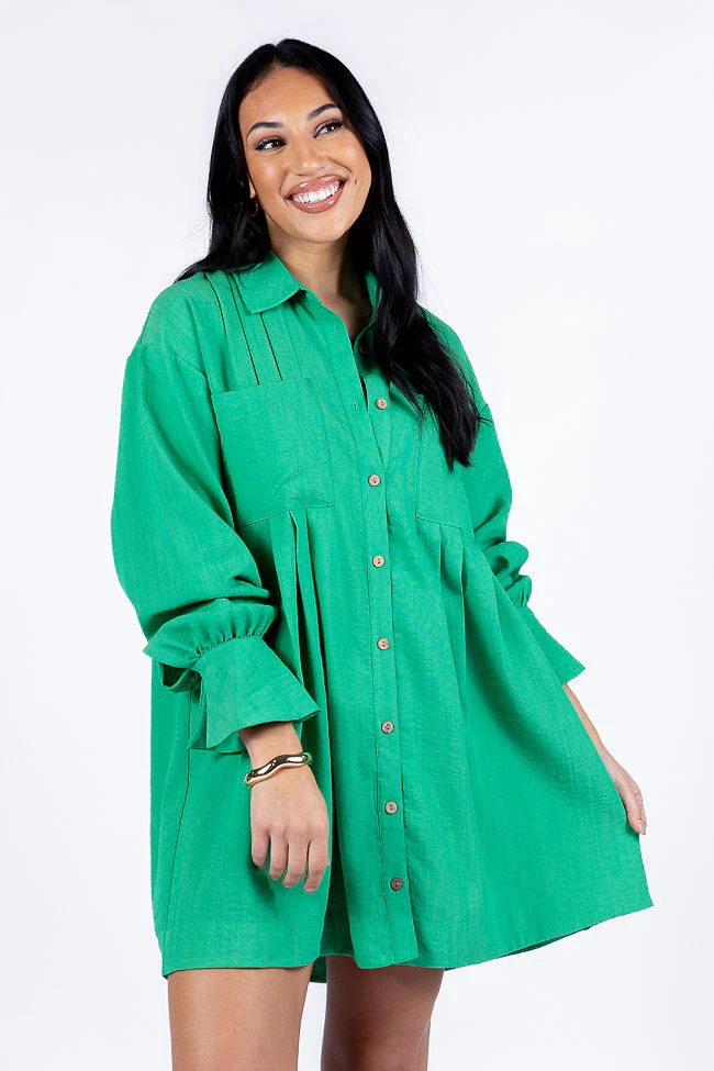 Write This Down Green Button Up Shirt Dress FINAL SALE - Terpint