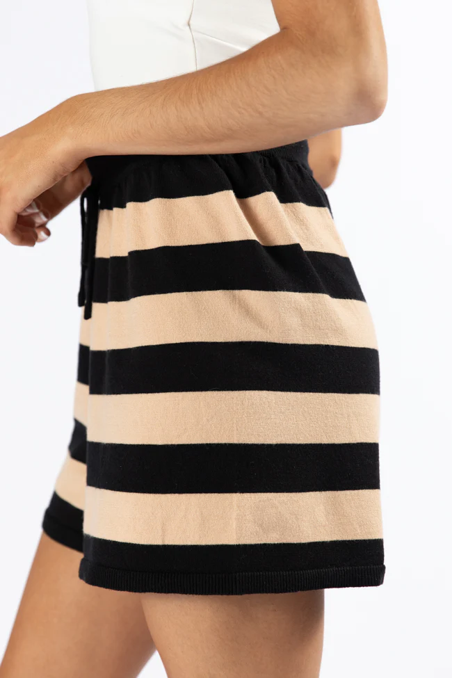 Pulling Heartstrings Black and Tan Striped Knit Shorts FINAL SALE - Terpint