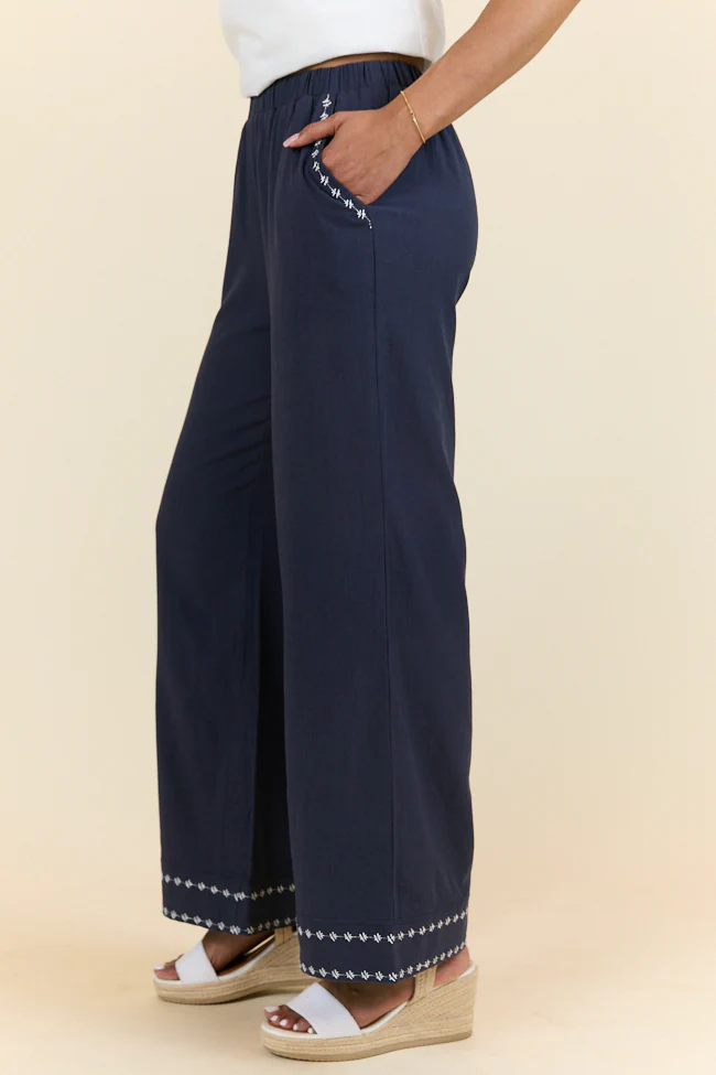Just Feels Right Navy Embroidered Pants FINAL SALE - Terpint