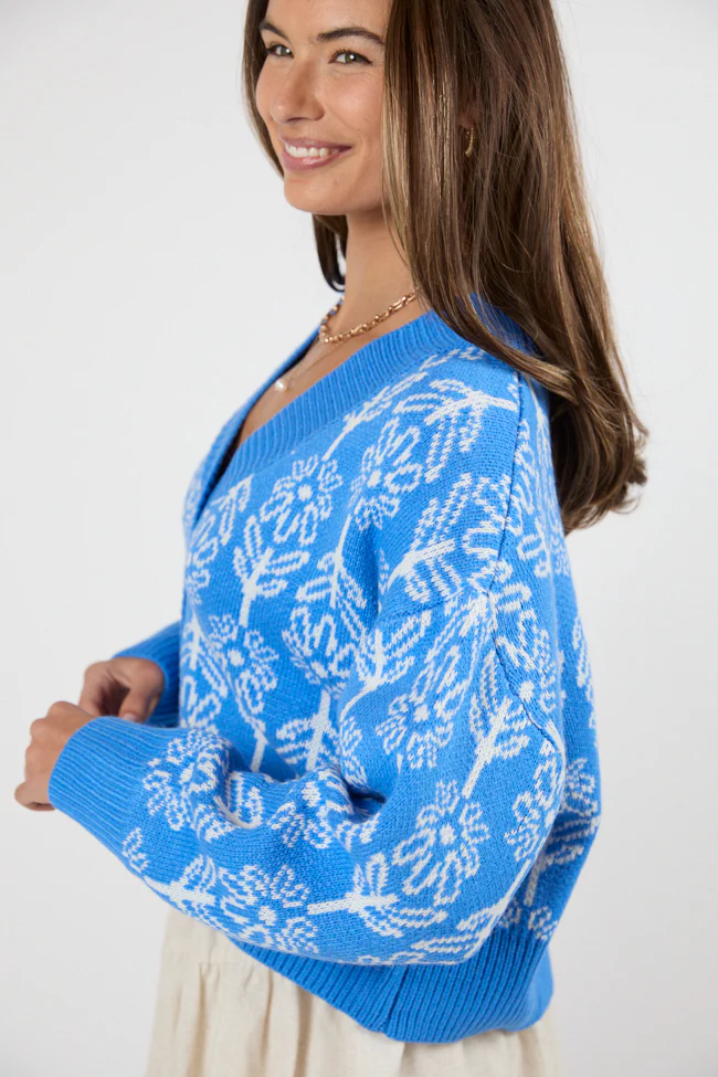 Stay Sweet Blue Block Floral Print Cardigan FINAL SALE - Terpint
