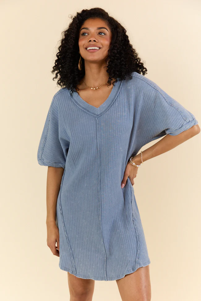 High Temperatures Blue Acid Wash Knit Dress FINAL SALE - Terpint