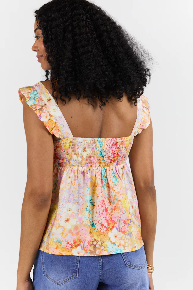 Flowers On My Mind Cinched Bust Multi Print Floral Tank FINAL SALE - Terpint