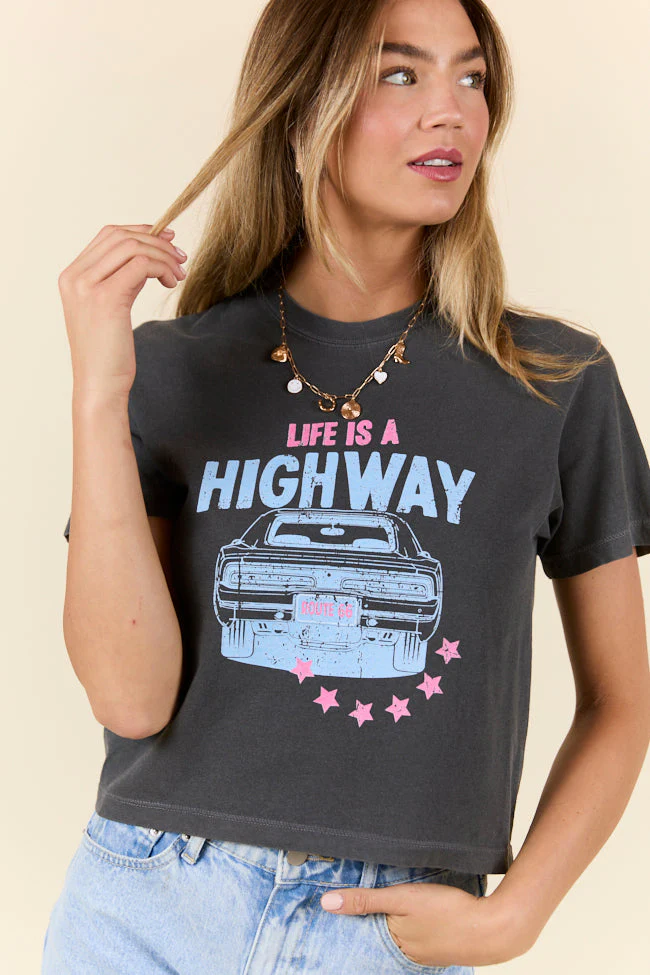 Life Is A Highway Grey Boxy Graphic Tee - Terpint