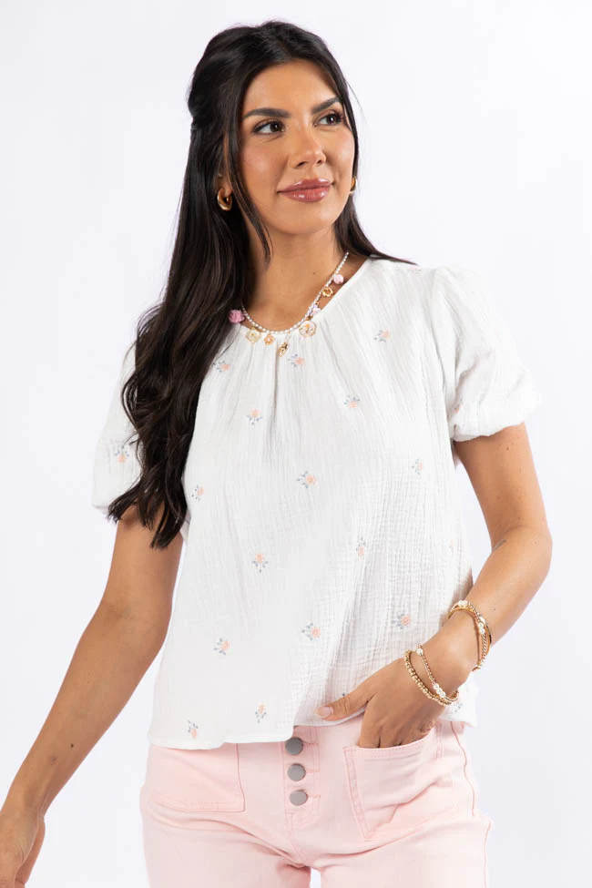 Endless Charm Off White Embroidered Gauze Blouse FINAL SALE - Terpint
