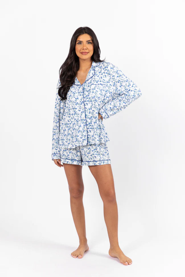 Under The Stars Blue Floral Pajama Shorts FINAL SALE - Terpint