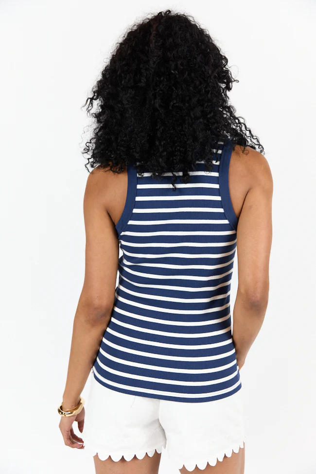Simple Navy Ribbed Knit Stripe Tank DOORBUSTER - Terpint