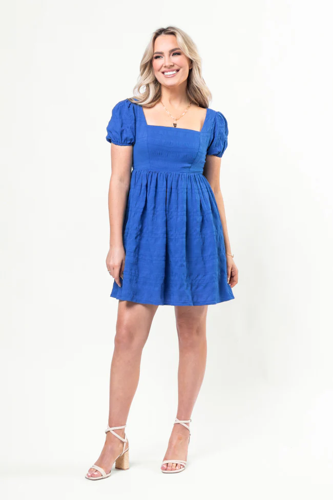 Breezing By Cobalt Textured Square Neck Mini Dress DOORBUSTER - Terpint
