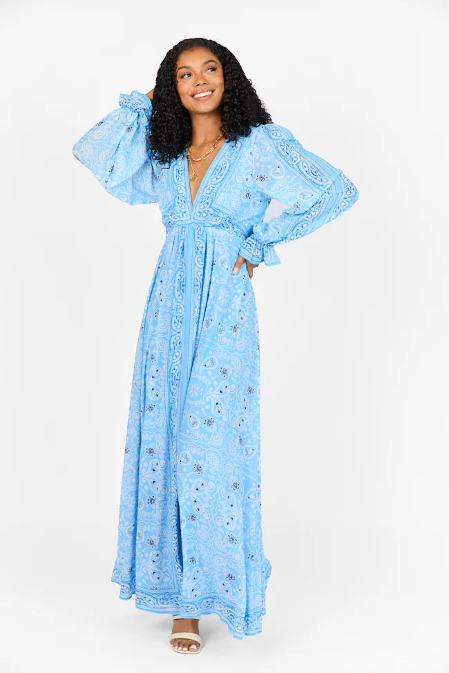 It's On Me Blue Bandana Print Maxi Dress FINAL SALE - Terpint