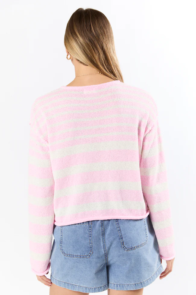 All Decked Out Pink Lightweight Striped Sweater FINAL SALE - Terpint