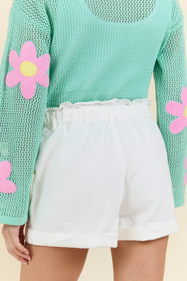 Chill Days Off White Ruffle Waist Denim Shorts FINAL SALE - Terpint