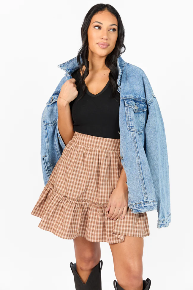 Happy and Plaid Brown Skort DOORBUSTER - Terpint