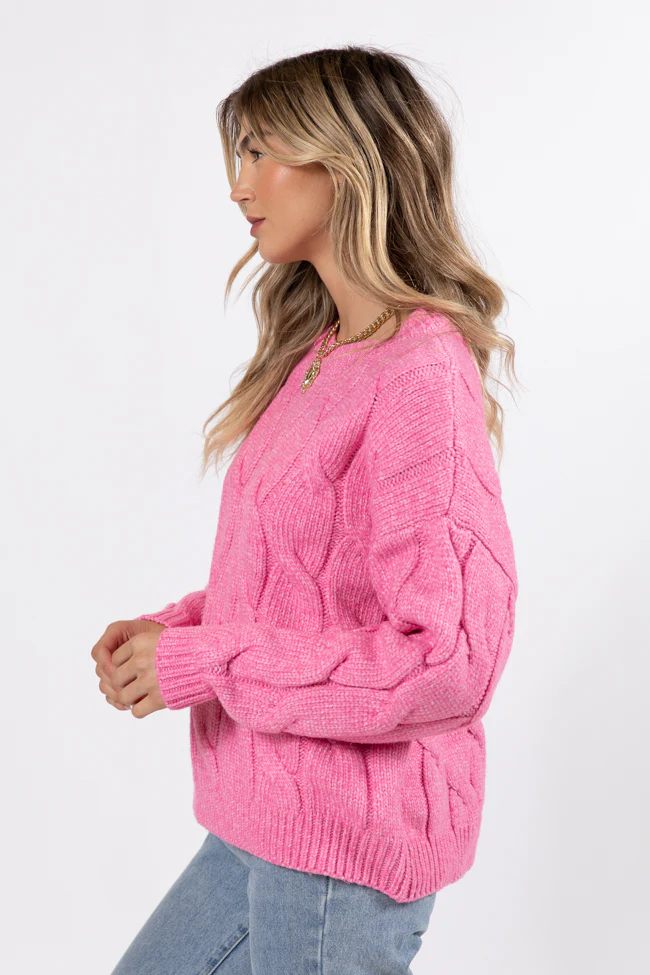 Steer Me Right Pink Oversized Cable Knit Sweater FINAL SALE - Terpint