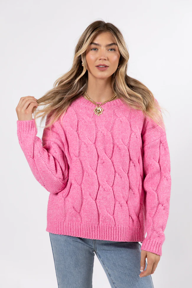 Steer Me Right Pink Oversized Cable Knit Sweater FINAL SALE - Terpint