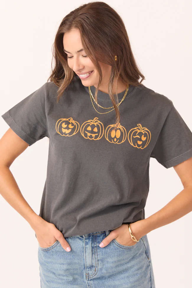 Pumpkin Faces Dark Grey Graphic Tee - Terpint