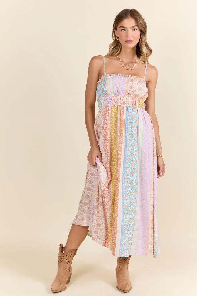 Lovingly Yours Multi Patchwork Print Midi Dress - Terpint