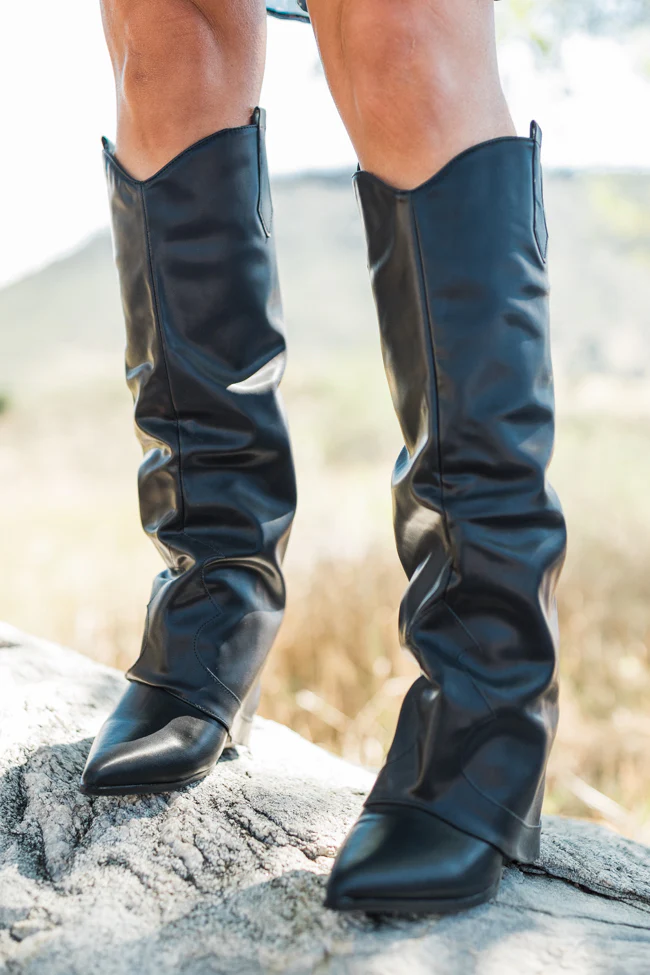Heather Black Leather Fold Over Boots FINAL SALE - Terpint