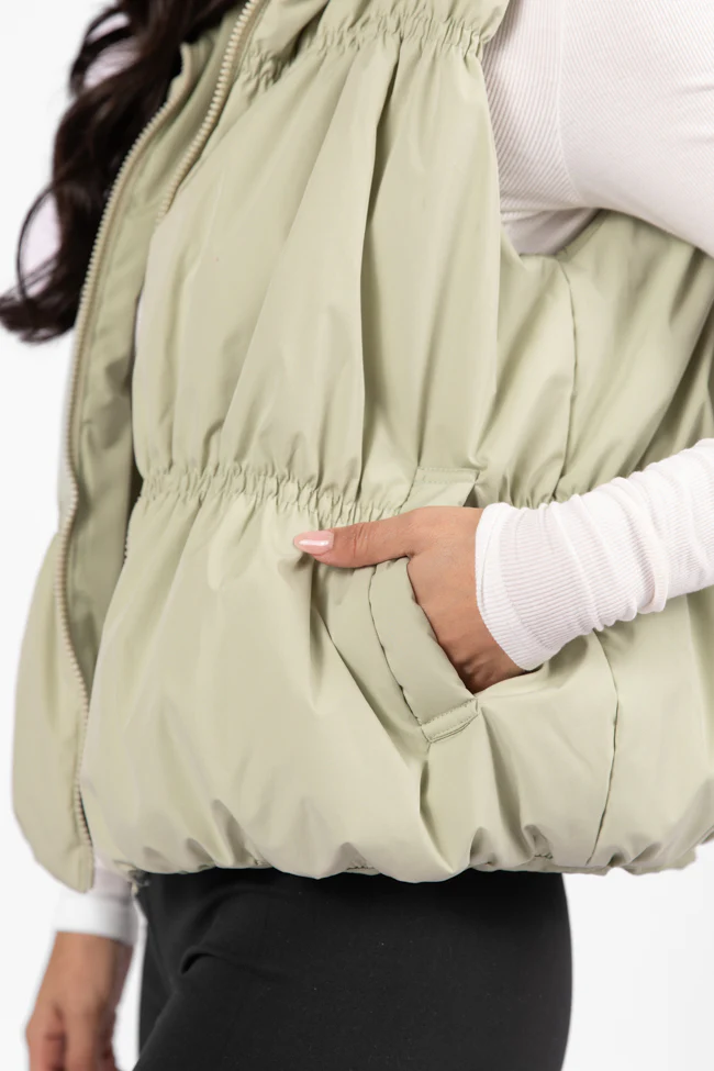 Mountain High Sage Ruched Puffer Vest FINAL SALE - Terpint