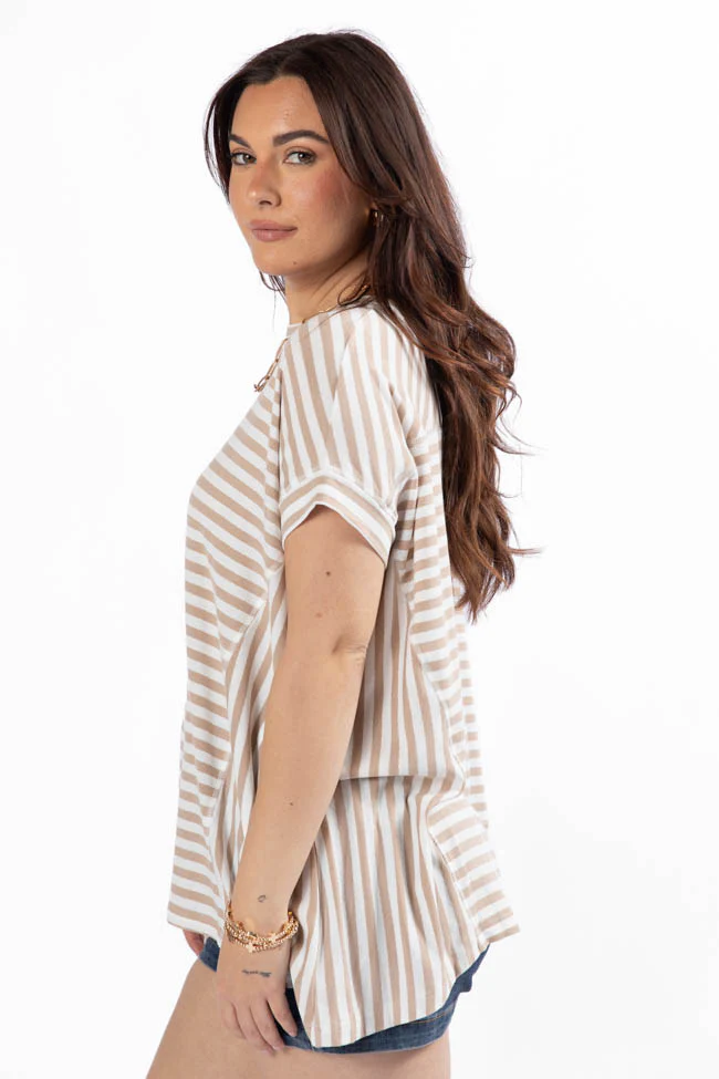 Had It All Beige and Ivory Oversized Stripe Tee DOORBUSTER - Terpint