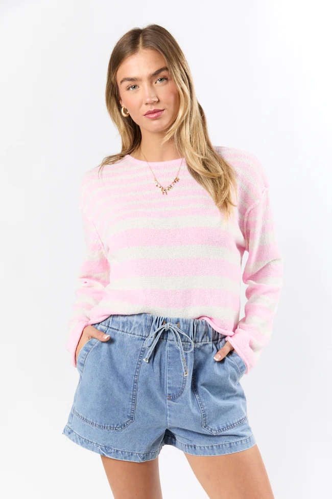 All Decked Out Pink Lightweight Striped Sweater FINAL SALE - Terpint