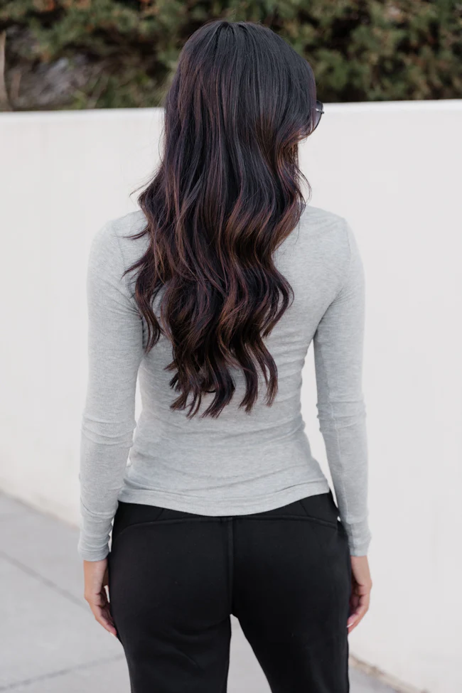 All The Better Grey Ribbed Knit Henley Long Sleeve Tee FINAL SALE - Terpint