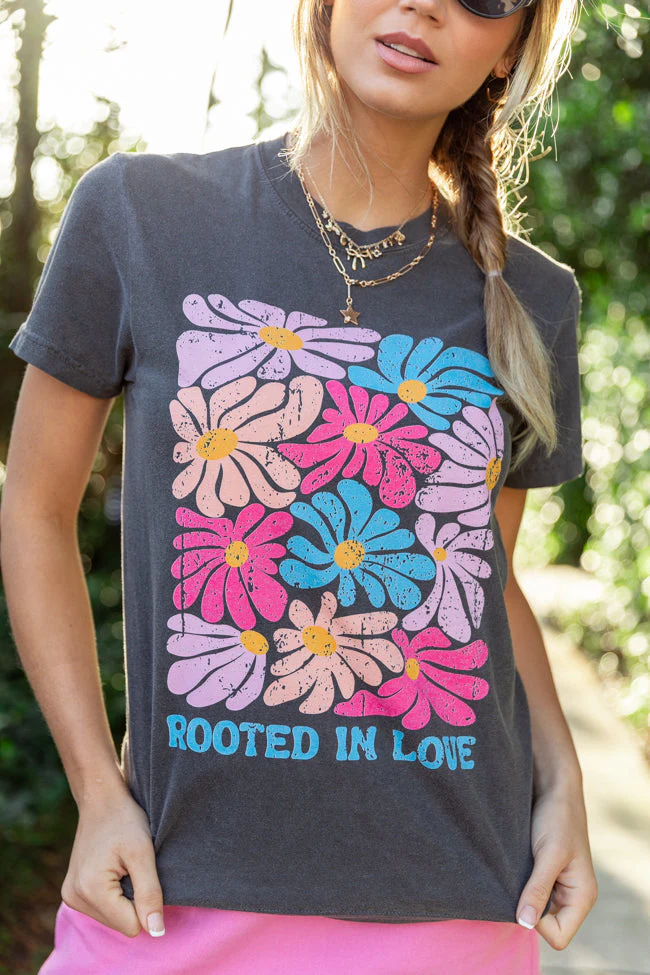 Rooted In Love Dark Grey Graphic Tee - Terpint