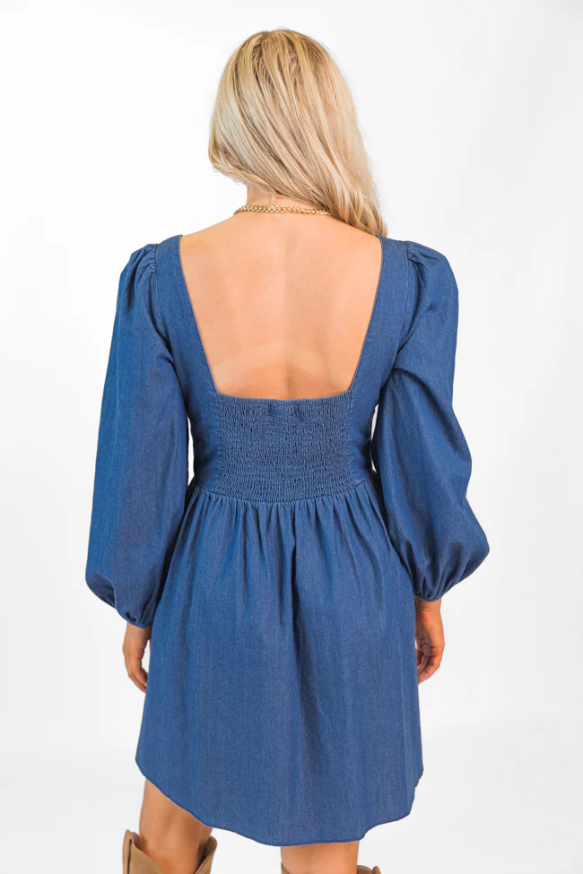 Up To Me Medium Wash Lace Up Detail Chambray Dress FINAL SALE - Terpint