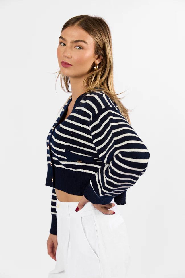 Back In Style Navy and Ivory Striped Cardigan - Terpint