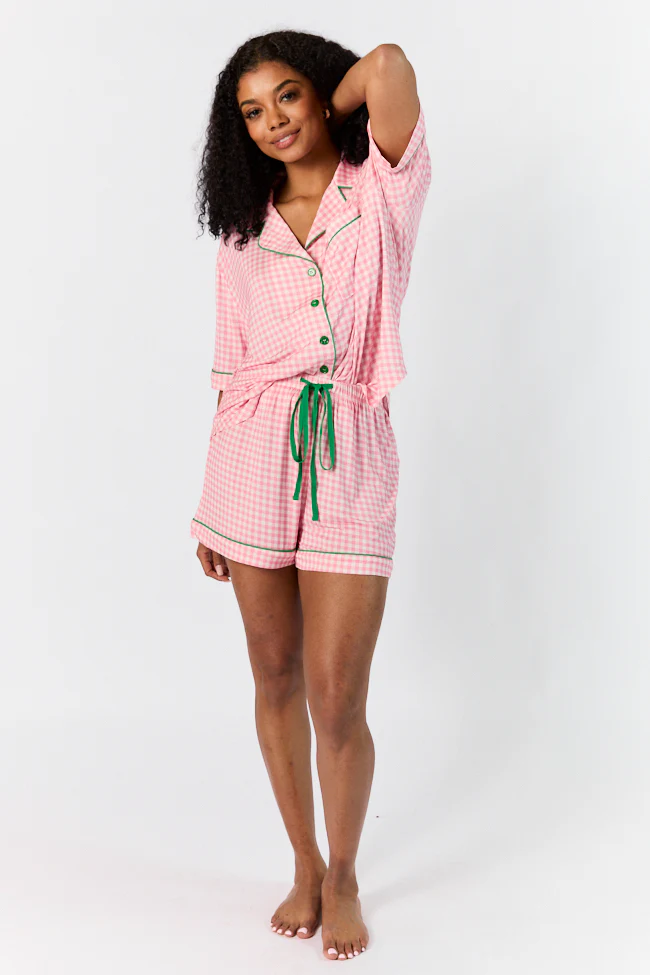 Good To Get Away Pink Gingham Pajama Shorts SALE - Terpint