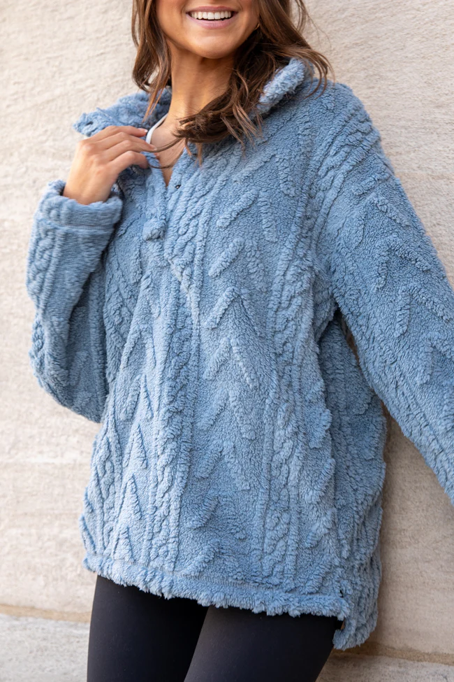 Take The Leap Blue Cable Detail Sherpa Pullover FINAL SALE - Terpint