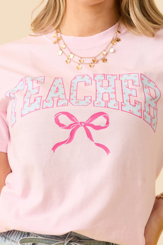 Teacher Block Florals Light Pink Graphic Tee DOORBUSTER - Terpint