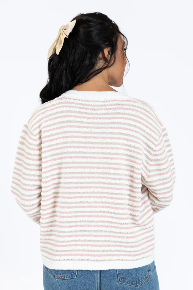 Abundant Mindset Ivory Multi Fuzzy Striped Cardigan FINAL SALE - Terpint