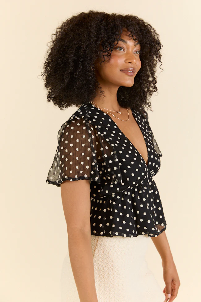 Dotted Blossoms Black Floral Embroidered Blouse FINAL SALE - Terpint