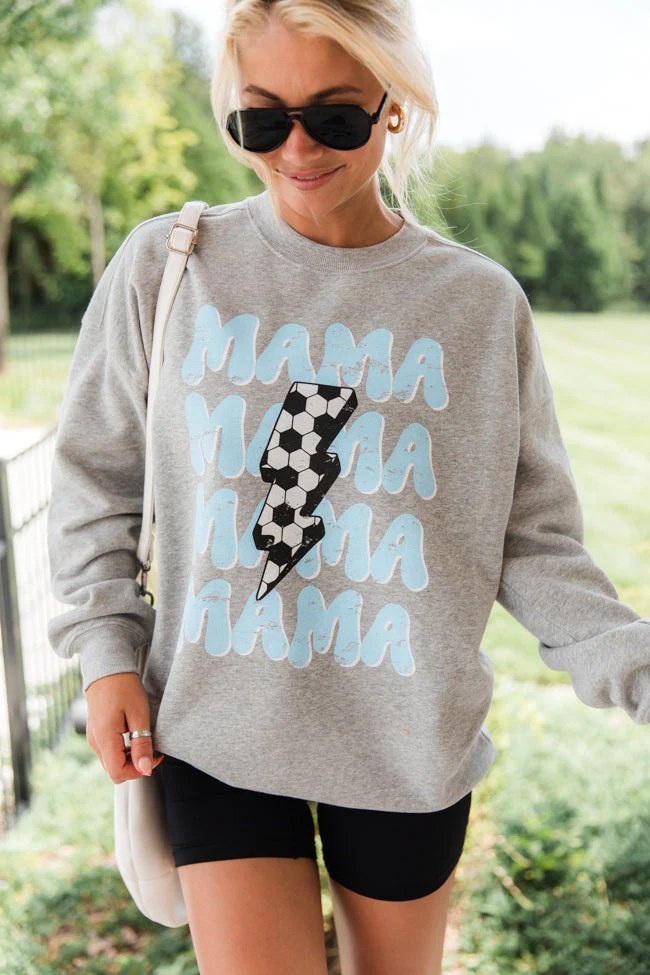 Mama Repeat Soccer Light Grey Graphic Sweatshirt - Terpint