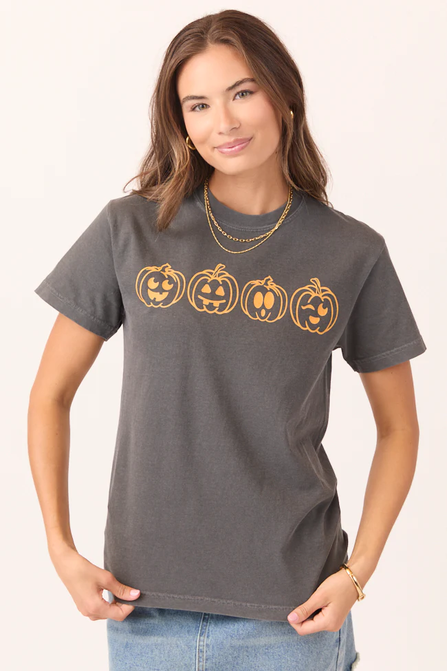 Pumpkin Faces Dark Grey Graphic Tee - Terpint