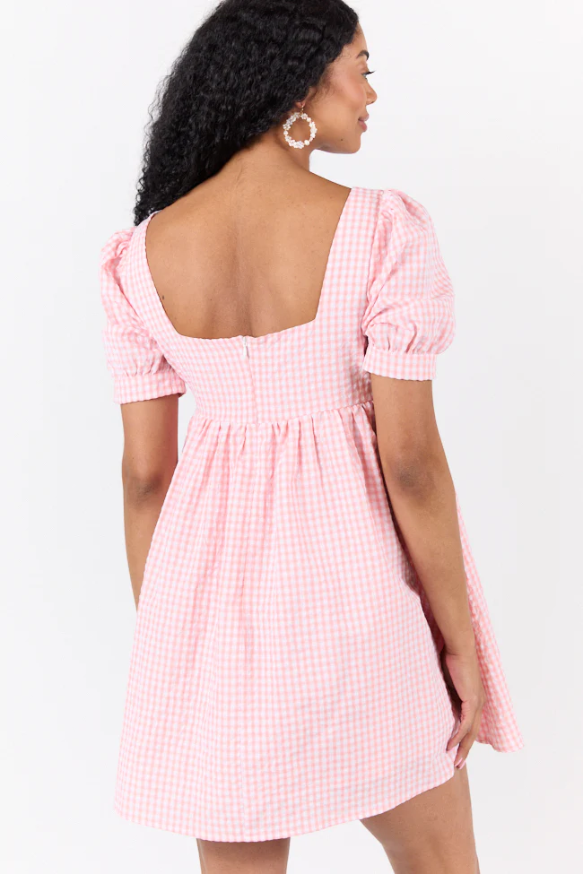 Strawberry Fields Pink Gingham Mini Dress DOORBUSTER - Terpint