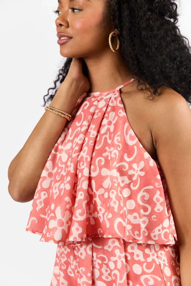 Spotlight Moment Coral Print Halter Neck Romper FINAL SALE - Terpint