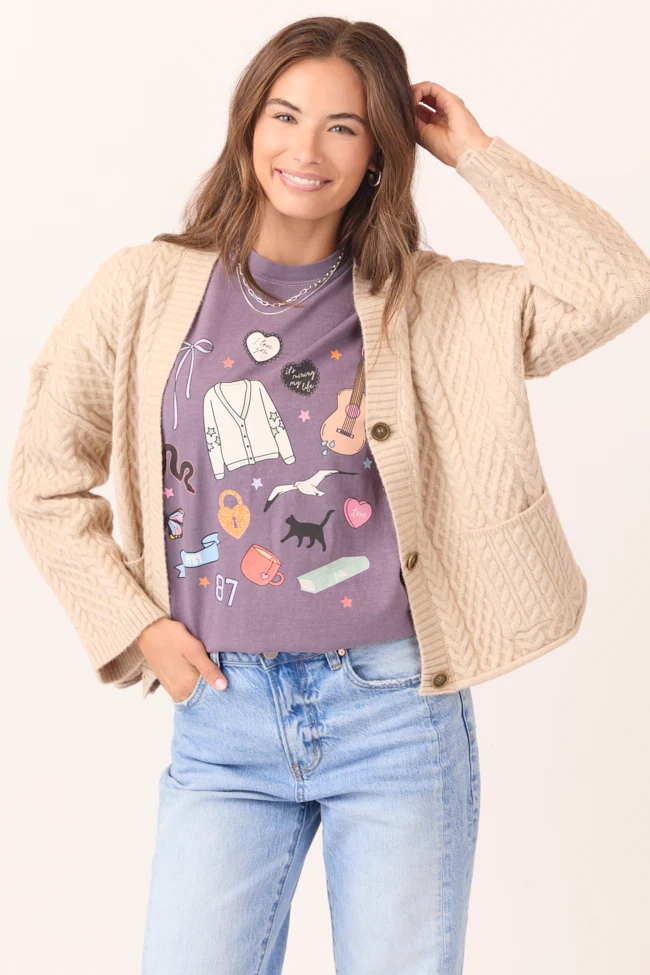 Eras Multi Icons Purple Graphic Tee - Terpint