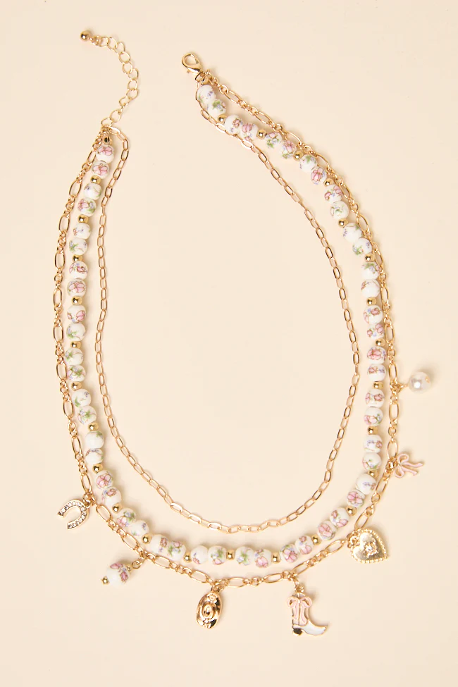 Hanna Pink Beaded Charm Necklace - Terpint