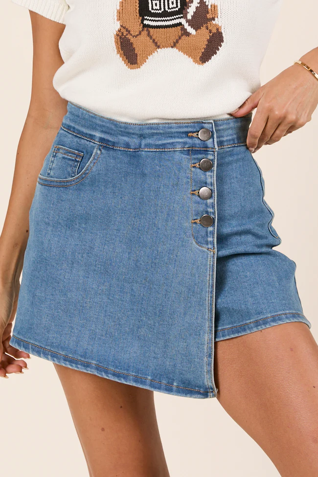 My Favorite Medium Wash Button Detail Skort - Terpint