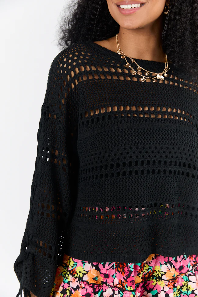 Easy Going Black Open Knit Boat Neck Sweater FINAL SALE - Terpint